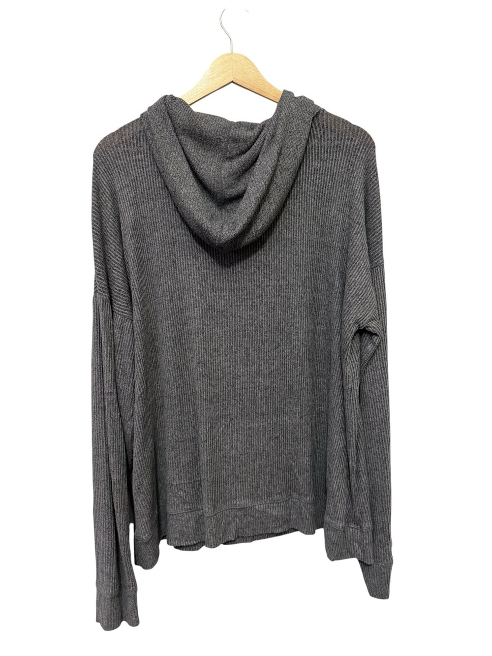 Gray Ribbed Lightweight Hoddie - Picture 3 of 8